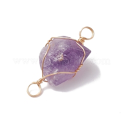 Raw Rough Natural Amethyst Copper Wire Wrapped Nuggets Connector Charms&nbsp;PALLOY-JF02789