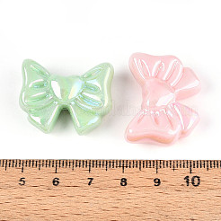 UVメッキ不透明アクリルビーズ  虹色の  ハートでちょう結び  ミックスカラー  22.5x28x12mm  穴：1.8mm  約118個/500g&nbsp;OACR-N143-07