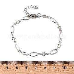 304ステンレススチールリンクブレスレット  女性用オーバルジュエリー  スター  ステンレス鋼色  6-3/4インチ（17.3cm）&nbsp;BJEW-A044-03B-P