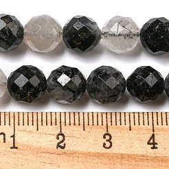 天然トルマリンクォーツ/ブラックルチルクォーツビーズ連売り  多面カット  ラウンド  8mm  穴：0.8mm  約45~47個/連  15''（38.1センチメートル）&nbsp;G-D463-01A