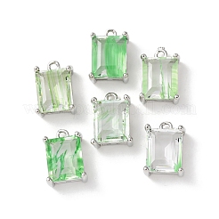 真鍮製ガラスチャーム  長方形  多面カット  プラチナ  ミックスカラー  13x9x6mm  穴：1.2mm&nbsp;KK-Z141-12P