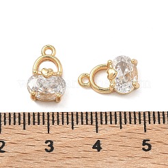 ハートチャーム付き真鍮パヴェキュービックジルコニアオーバルバッグ  透明  18KGP本金メッキ  12.5x8x5mm  穴：1.3mm&nbsp;KK-A286-09G