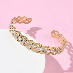 Two-tone 304 Stainless Steel Cuff Bangles for Women&nbsp;BJEW-A160-04GP