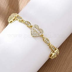 Heart & Horse Eye Brass Micro Pave Clear Cubic Zirconia Link Chain Bracelets for Women&nbsp;BJEW-G740-03G