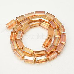電気メッキガラスビーズ  フルパール光沢メッキ  多面カット  直方体の  チョコレート  12x6x6mm  穴：1mm&nbsp;EGLA-J023-12x6mm-WLS01