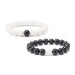 2Pcs 2 Color 10.5MM Natural Mashan Jade(Dyed) & Malaysia Jade(Dyed) Round Beaded Stretch Bracelets Set&nbsp;BJEW-JB07642