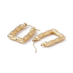 イオンプレーティング（IP）304ステンレススチール長方形竹フープピアス女性用  ゴールドカラー  25x16.5x3.5mm  ピン：0.7mm&nbsp;EJEW-G314-09G