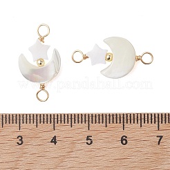 Natural Freshwater Shell Moon with Star Links Connector Charms&nbsp;PALLOY-JF05182