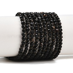 天然石ブラックトルマリンビーズ連売り  多面カット  ラウンド  3~3.8mm  穴：0.6mm  約108個/連  14.96