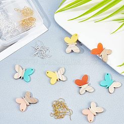 蝶のぶら下がりイヤリングのDIYキット  1箱8個レジン＆ウォールナットウッドペンダント  40個の鉄のピアスフック  80PCS丸カン  ミックスカラー  21.5x27.5x3mm  穴：1.8mm  4スタイル  2個/スタイル  8pc&nbsp;DIY-OC0006-03