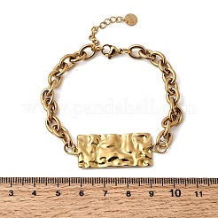 女性用304ステンレススチールブレスレット  チャームブレスレット  18KGP本金メッキ  長方形  7.56インチ（19.2cm）&nbsp;BJEW-K264-02A-G