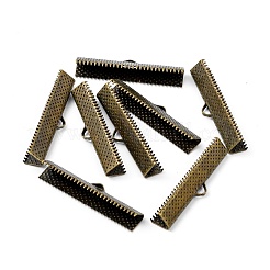 アイアン製カシメリボン止めエンドパーツ  ニッケルフリー  アンティークブロンズ  8x35mm  穴：1mm&nbsp;X-E184Y-NFAB