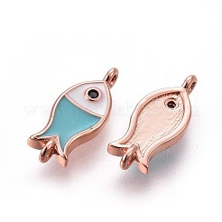 真鍮製エナメルリンクコネクター  長持ちメッキ  魚  ターコイズ  ローズゴールド本金メッキ  15x6x2mm  穴：1mm&nbsp;KK-F783-15RG