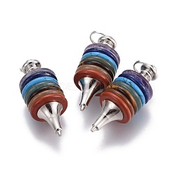 チャクラジュエリー  天然石&合成ミックスストーンペンダント  真鍮パーツ  振り子  プラチナ  46x18mm  穴：9mm&nbsp;G-E516-A01