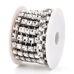 鉄ラインストーンカップチェーン  スプールで  正方形  プラチナ  クリスタル  9x9x6mm  約14.99フィート（4.57m）/ロール&nbsp;CH-T006-07A