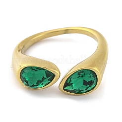 Ion Plating(IP) 304 Stainless Steel Rhinestone Teardrop Cuff Open for Women&nbsp;RJEW-N046-04A-G