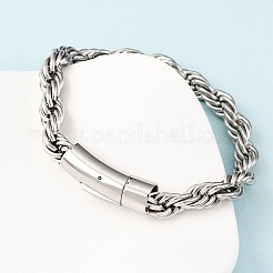304ステンレススチールロープチェーンブレスレット男性用女性用  ステンレス鋼色  8-5/8x1/4インチ（21.8x0.8cm）&nbsp;BJEW-C124-03A-P