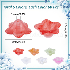 360色ツートン不透明アクリルビーズキャップ6個  5  - 花びらの花  ミックスカラー  9x4.5mm  穴：1.4mm  60個/カラー&nbsp;OACR-SP0001-14