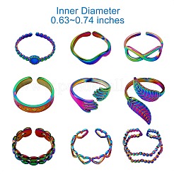 9Pcs 9 Style 304 Stainless Steel Hand & Infinite & Heart & Moon Cuff Rings&nbsp;RJEW-SZ0001-19