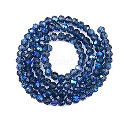 電気メッキガラスビーズセット  半分虹メッキ  多面カット  ロンデル  マリンブルー  4x3mm  穴：0.4mm  約105~110個/連  38~39cm&nbsp;X-EGLA-A044-T4mm-L12