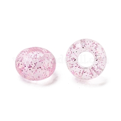 クリアアクリルヨーロピアンビーズ  大穴ビーズ  光り輝く粉  ロンデル  ピンク  14x8.5mm  穴：5.5mm  約537個/500g&nbsp;TACR-P009-A01-10