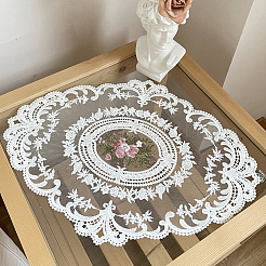刺繍入りヴィンテージポリエステルレーステーブルマット2枚  ホットパッド  花  ホワイト  319x446x1.5mm&nbsp;AJEW-CN0005-09B-02
