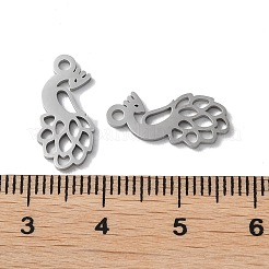 変色しない304ステンレススチールペンダント  レーザー切断  孔雀チャーム  ステンレス鋼色  16.5x7.5x1mm  穴：1.6mm&nbsp;STAS-F300-09P