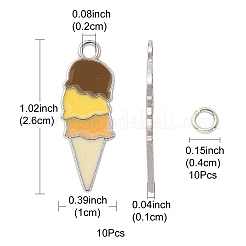 夏をテーマにした合金エナメルペンダント  アイスクリームのチャーム  黄金の開いた丸カンで  ミックスカラー  チャーム：26x10x1mm  穴：2mm  10個;縄跳び：20ゲージ  4x0.8mm  内径：2.4mm  10pc&nbsp;ENAM-YW0002-86P