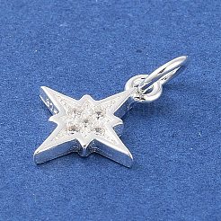 スターリングシルバーのパヴェクリアキュービックジルコニアスターチャーム925個  丸カン＆スタンプ925個付き  銀  13x11x1.5mm  穴：3.5mm&nbsp;STER-K181-01A-S