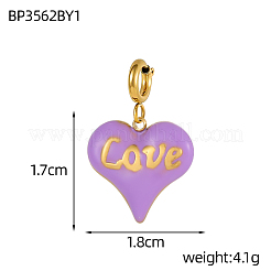Heart with Word Love Charms 304 Stainless Steel Enamel Pendants&nbsp;STAS-OY004-10G