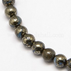 電気メッキの宝石天然黄鉄鉱丸いビーズ連売り  染め  ブルー  6mm  穴：1mm  約66個/連  15.74インチ&nbsp;G-L129-6mm-01