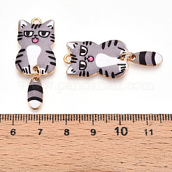 合金エナメルチャーム  ゴールドカラー  猫のチャーム  ミックスカラー  39x15.5x2mm  穴：2mm&nbsp;FIND-Q102-12M