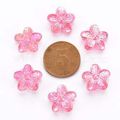 透明なアクリルビーズ  ABカラー  花  ショッキングピンク  14.5x15.5x7mm  穴：1.8mm  約657個/500g&nbsp;TACR-S154-45C-705