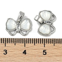 Brass Clear Cubic Zirconia Pave Natural Shell Bowknot Charms&nbsp;KK-P283-09P