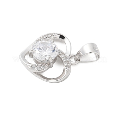 Fine Silver Cubic Zirconia Heart Charms&nbsp;STER-S008-02A-P