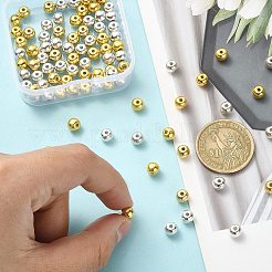 100 個 2 色の合金ビーズ  ラウンド  ゴールデン＆シルバー  6x6x5mm  穴：1.5mm  50個/カラー&nbsp;FIND-YW0004-05