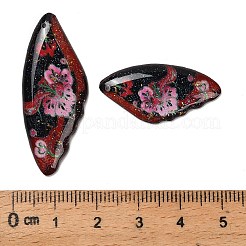 4個4スタイル透明エポキシ樹脂ペンダント  花柄の翼  スパンコールと金箔付き  暗赤色  29~39x14〜X 2.5mm  穴：1mm&nbsp;RESI-B032-04C