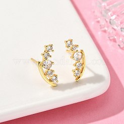 ナゲット真鍮マイクロパヴェクリアキュービックジルコニアスタッドピアス  カドミウムフリー＆鉛フリー  ラックめっき  長持ちメッキ  ゴールドカラー  6x14mm&nbsp;EJEW-D318-13G
