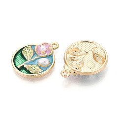 Rack Plating Alloy Enamel and ABS Imitation Pearl Pendants&nbsp;ENAM-T024-86A-G