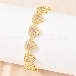 Brass Pave Cubic Zirconia Heart Tennis Bracelets for Women&nbsp;KK-CBA68DA-09G-02