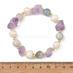 Raw Natural Amethyst & Aquamarine Nuggets Beaded Stretch Bracelets&nbsp;BJEW-JB14287-01