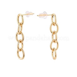 Brass Oval Dangle Stud Earrings&nbsp;KK-T071-18G-02