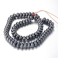 パール色の非磁性合成ヘマタイトロンデルビーズ連売り  ブラック  10x6mm  穴：1.5mm  約68個/連  15.7インチ&nbsp;G-F230-02