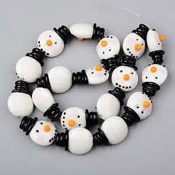 手作りランプワークビーズ連売り  クリスマスのために  笑顔の雪だるま  ホワイト  26~27x20x13~14mm  穴：1.4mm  約18個/連  18.70インチ（47.5cm）&nbsp;LAMP-N021-018