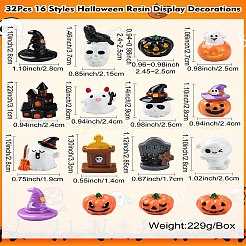 32個 16スタイル ハロウィン樹脂ディスプレイデコレーション  混合図形  ミックスカラー  24~33x14~28x18~24mm  2個/スタイル&nbsp;DJEW-CJ0001-04