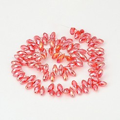 電気メッキガラスビーズセット  トップドリルビーズ  多面カットティアドロップ  ABカラーメッキ  レッド  12~13x6mm  穴：1mm  約95~99個/連  15.7~18インチ&nbsp;X-EGLA-J068-AB02
