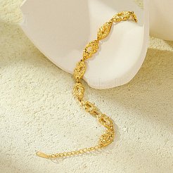 女性用304ステンレススチールテクスチャリンクブレスレット  18KGP本金メッキ  6-3/8インチ（16.1cm）&nbsp;BJEW-D303-01G