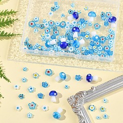 156個 9種類の手作りミルフィオリガラスビーズ  花＆キノコ  ミックスカラー  3.7~14.5x2.5~11mm  穴：0.8~1.5mm&nbsp;LAMP-FS0001-33