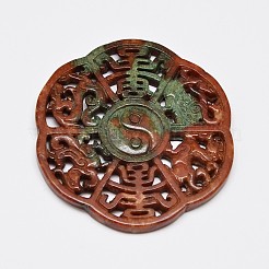 混合スタイル天然河南省ヒスイ大きなペンダント  彫刻されたja  染め  フラットラウンド  67~73x6~8mm  穴：1~3mm&nbsp;G-O028-01