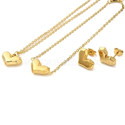 ハート 304 ステンレススチール ペンダントネックレス & ブレスレット & スタッドピアスセット 女性用  ゴールドカラー  7.83インチ（199mm）&nbsp;SJEW-C004-01G